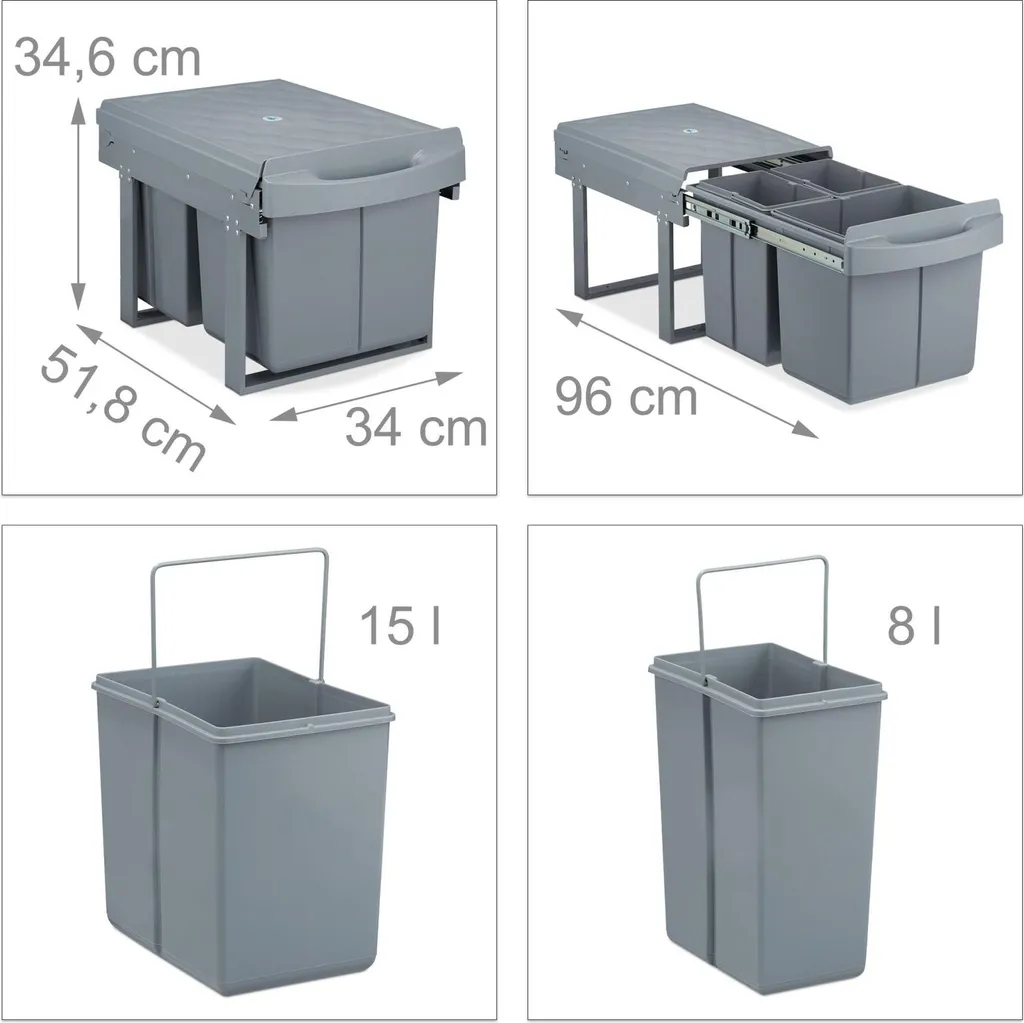 Station de tri à la source 3 compartiments pour recyclage cuisine - 3