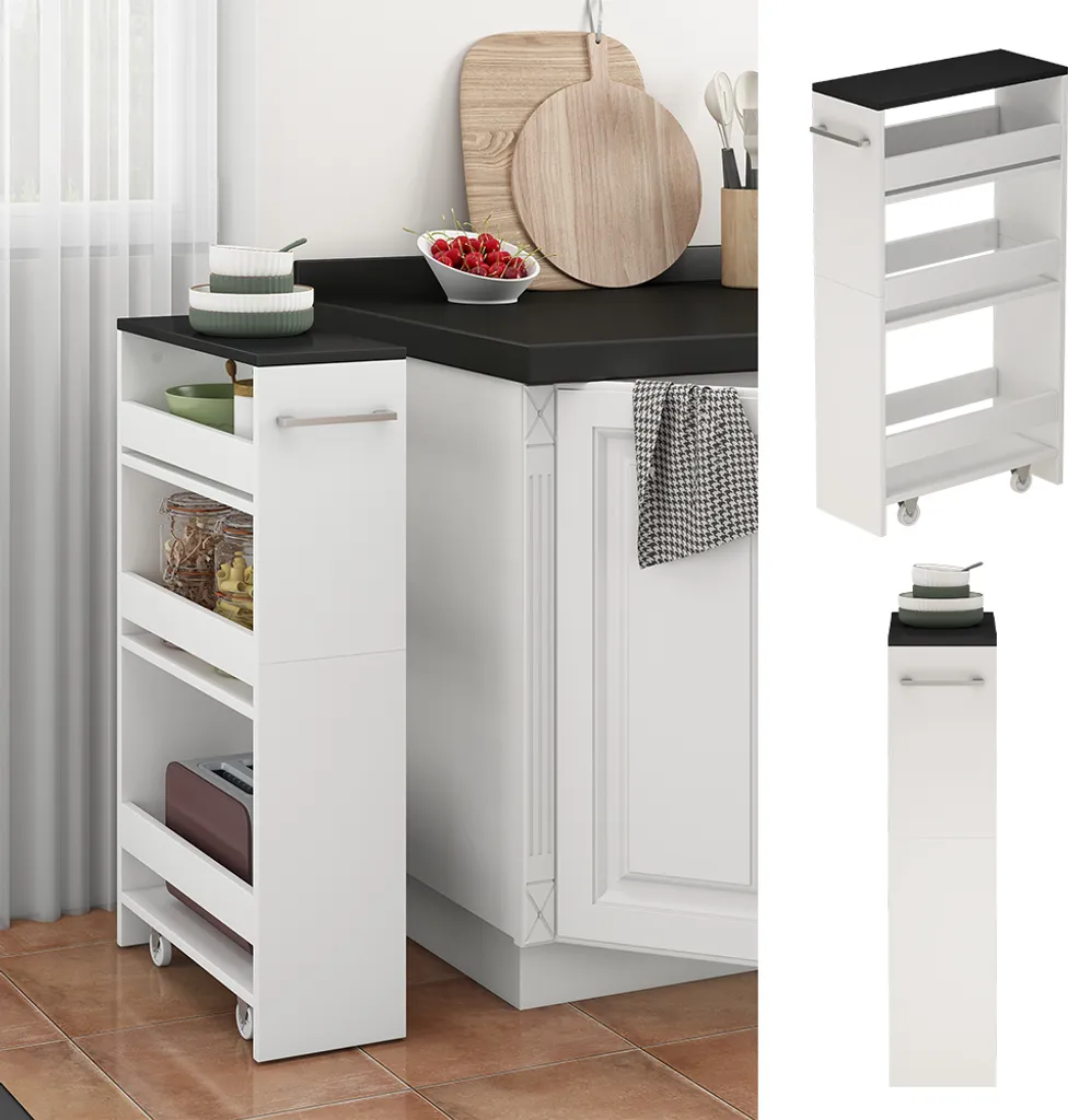 Petit caisson mobile 20x84 cm blanc et anthracite avec étagères Rivo
