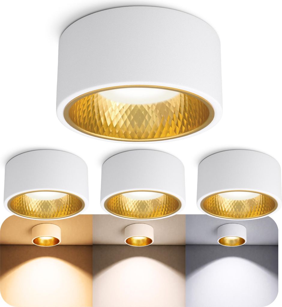 SSC-LUXon OLINO Aufbaustrahler 4er Set weiß wechselbare Front (gold oder silber) - Deckenlampe drei einstellbaren Lichtfarben 3CCT LED Lampe GX53 ...