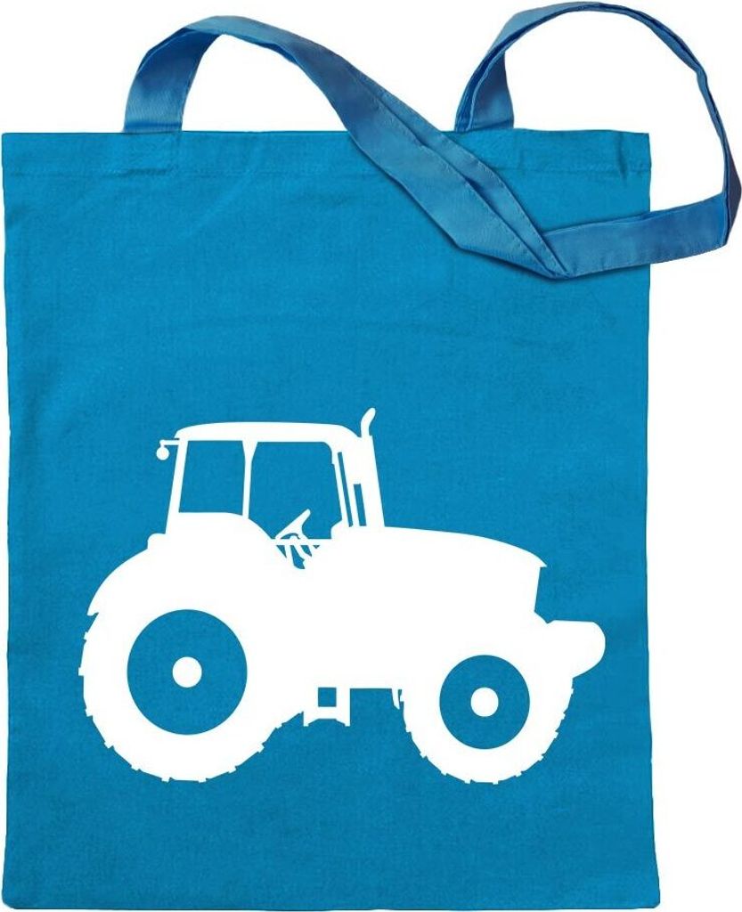 Kiwistar - Baumwolltasche - hellblau - Landwirt Traktor Fahrzeug - Tragetasche Stoffbeutel Umhängetasche langer Henkel