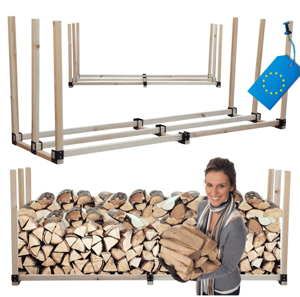 MODO24 Kaminholzregal, Holzunterstand, Brennholzregal, Holzlager, Brennholzständer, Aufbewahrung, Garten, Wetterfest, Massivholz, 120x232x80 cm, DRE
