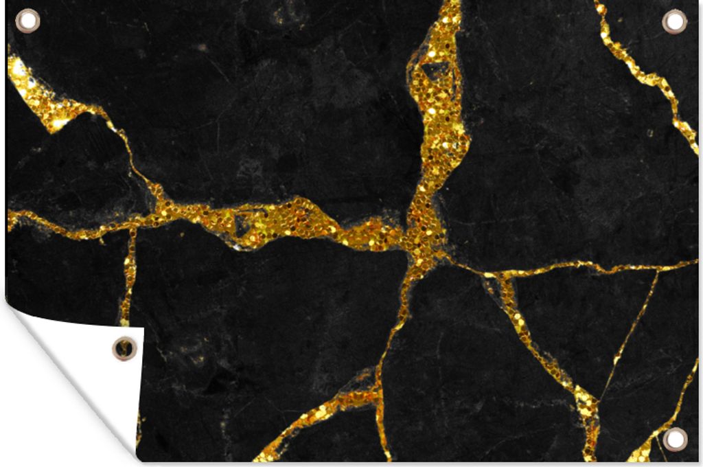 MuchoWow 60x40 cm Outdoor-Poster Gartendeko Sichtschutz Garten Poster für den Garten Marmor - Gold - Schwarz - Marmoroptik - Glitter