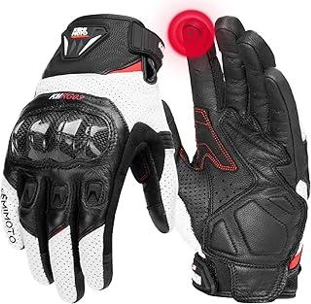 KEMIMOTO Motorrad Handschuhe Herren, Vollfinger Ziegenleder mit rutschfesten Pads, Touchscreen Motorradhandschuhe Leder, Winter Schutzhandschuhe f...