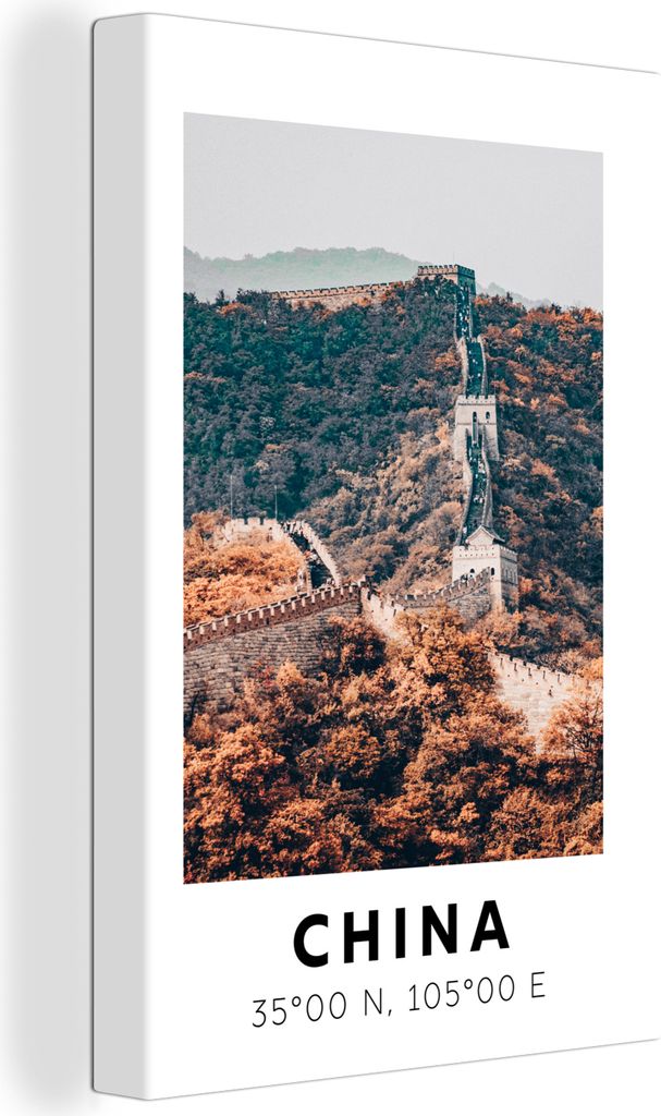 OneMillionCanvasses - Leinwandbilder - 90x140 cm, China - Große Mauer - Herbst - Asien, Wandbilder Kunstdruck Wanddekoration - Foto auf Leinwand...