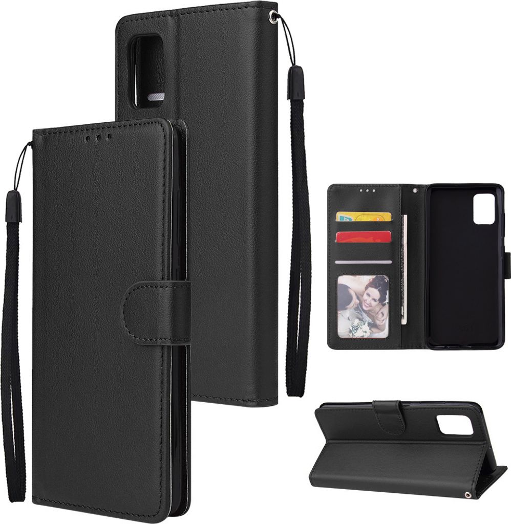 Für Samsung A71 Handy Case Kunstleder Shell Allround-Schutz Präzise Ausschnitt Geldbörse Design Handyhülle Schwarz