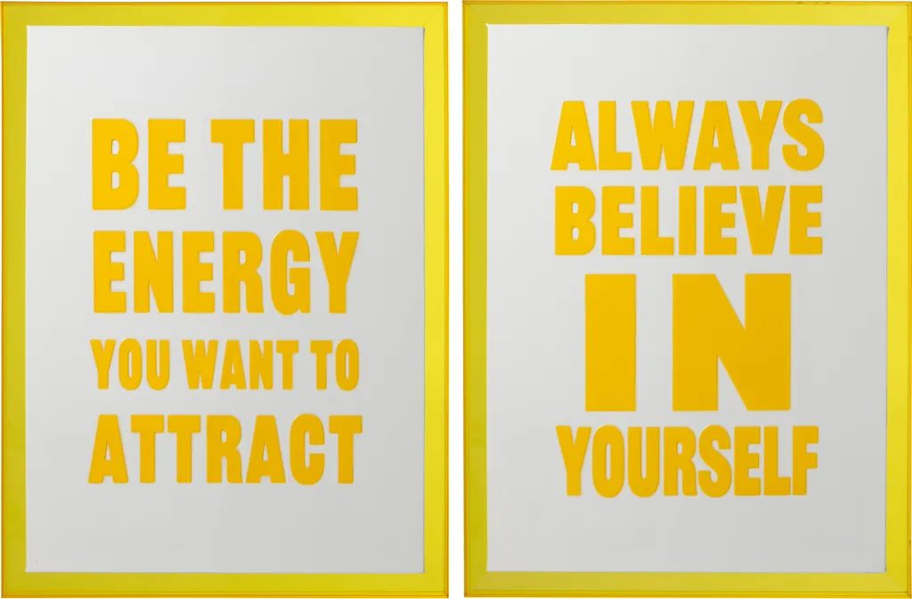 Tableau Motivation pour Bureau J-Line Citations Jaune Fluo Lot de 2 Toiles