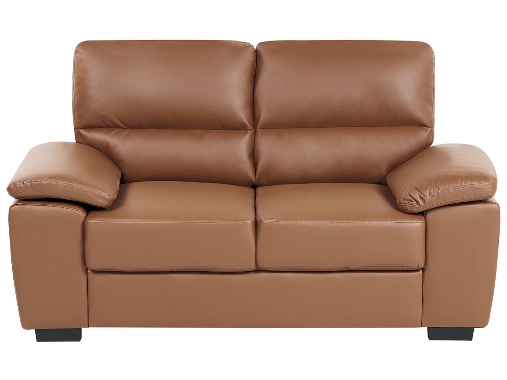 BELIANI Sofa Goldbraun Kunstleder 2-Sitzer mit Breiten Armlehnen Modern Couch Zweisitzer Wohnzimmer Büro Arbeitszimmer Möbel Sitzmöbel