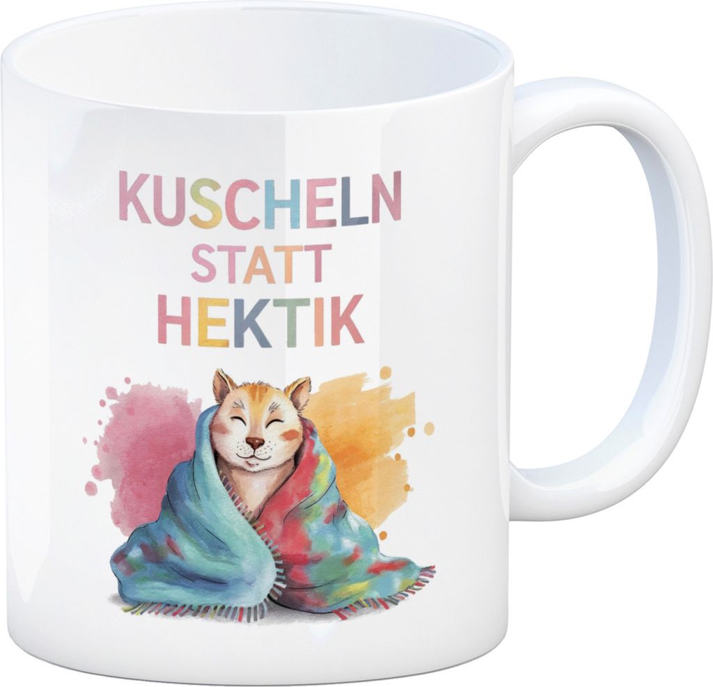 Kuscheln statt Hektik Kaffeebecher mit Puma in Decke