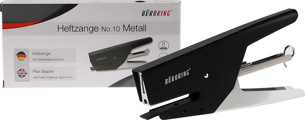 Büroring Heftzange Metall, Heftleistung 15 Blatt, für Heftklammern No.10
