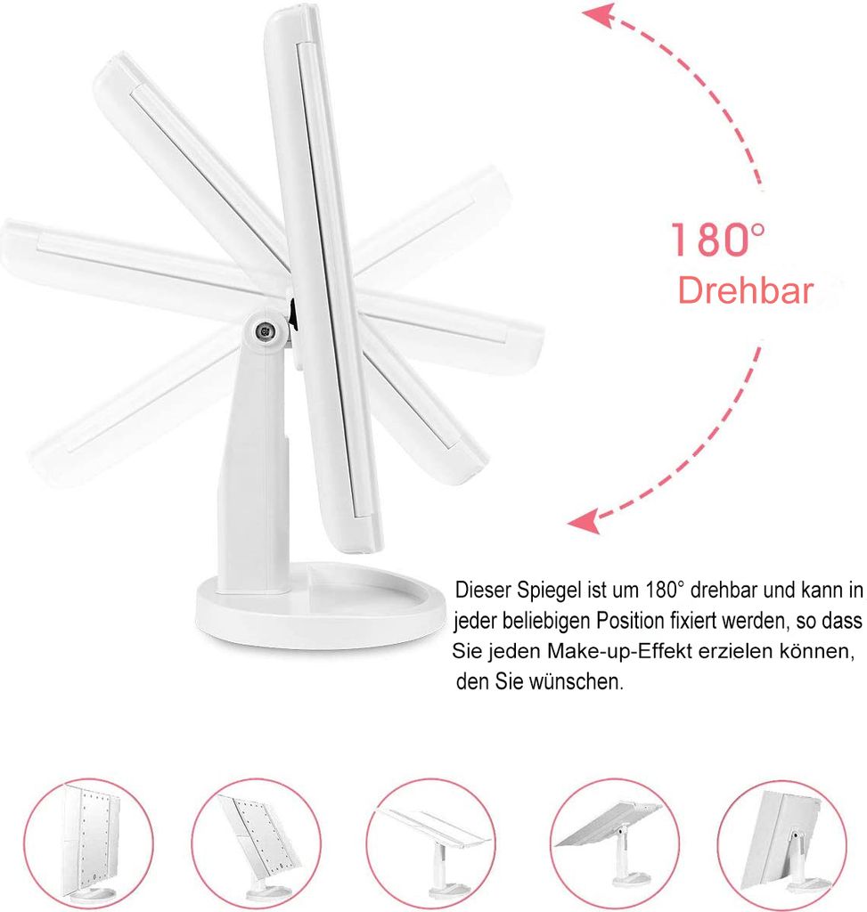 HEALLILY Faltbarer Make-up-Spiegel – Quadratisch, Doppelseitig, 7x7 Cm, Metall, Weiß