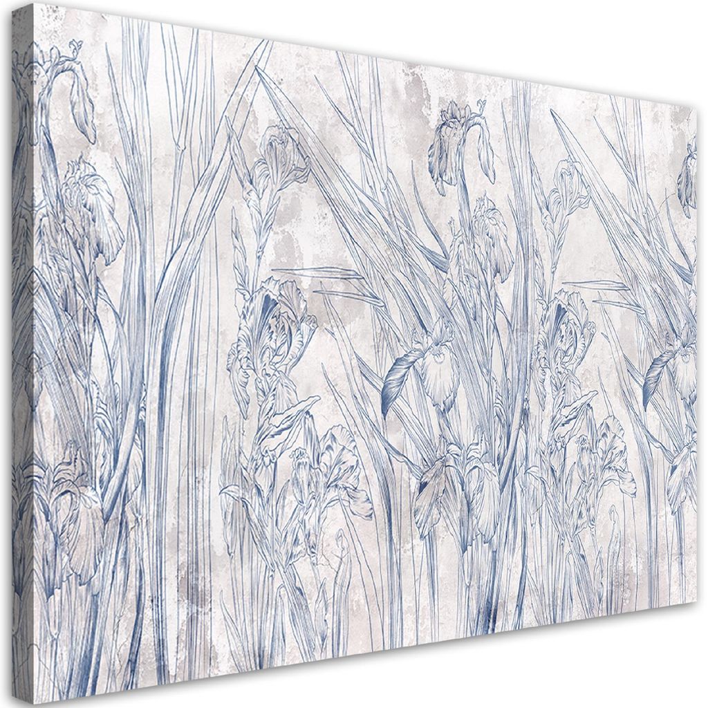 Leinwandbild Blaue Umrisse von Blumen 120x80 Feeby Blau bild für die wand bereit zum aufhängen