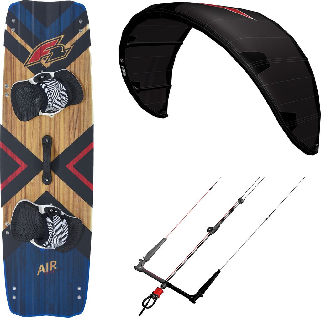 F2 Set Kite Ride V5 9qm + Kiteboard Air Wood 137cm + Control Bar 46cm