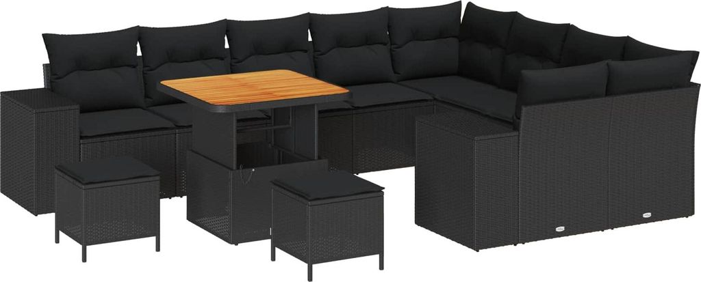 Gartensofa-set mit Kissen 12 pcs Schwarz Poly-Rattan