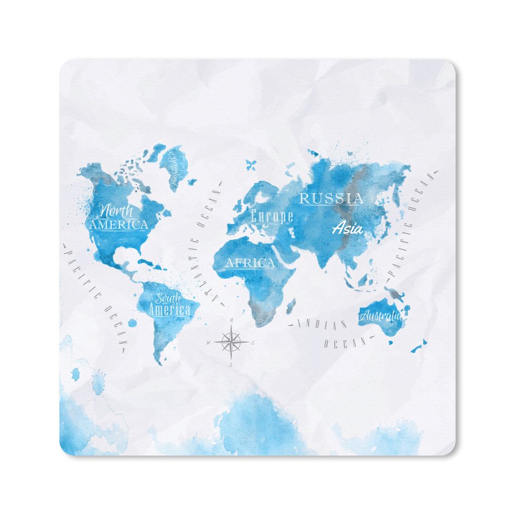 MuchoWow Mauspad Mousepad Aquarell - Weltkarte - Blau 30x30 cm - Mousepads - Maus Mat - Pad - Mausunterlage - Gaming
