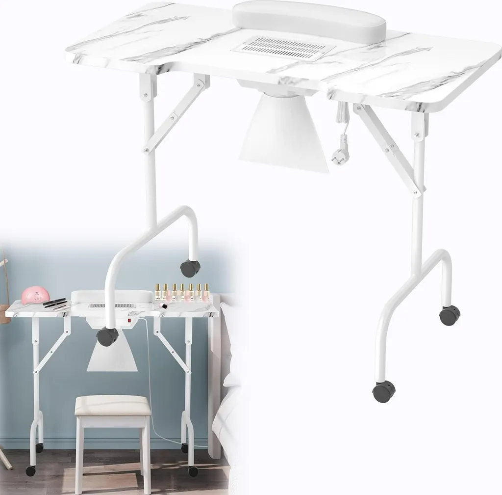 YUENFONG table de manucure pliable blanche avec ventilateur aspirateur