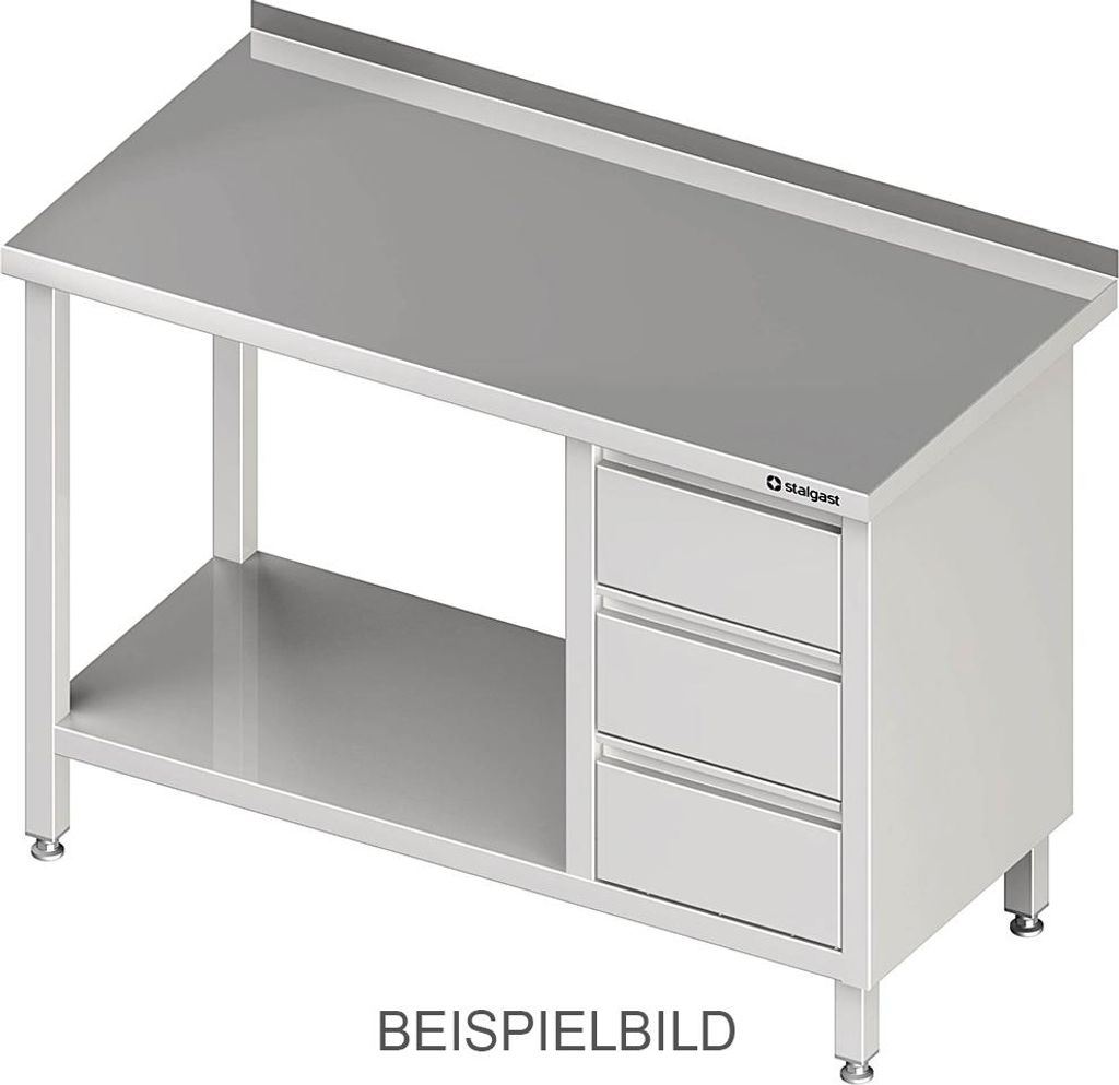 Arbeitstisch mit Grundboden, 2400x600x850 mm, mit 3er Schubladenblock links, ohne Aufkantung, verschweißt