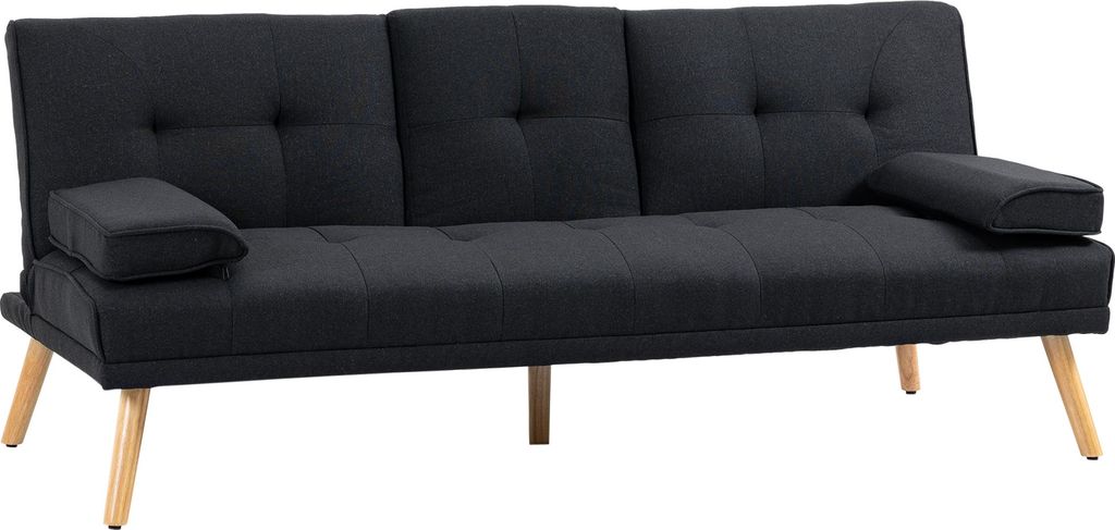 Schlafsofa, Gästebett, verstellbare Rückenlehne, klappbarer Tisch, 181x77x78 cm, Schwarz