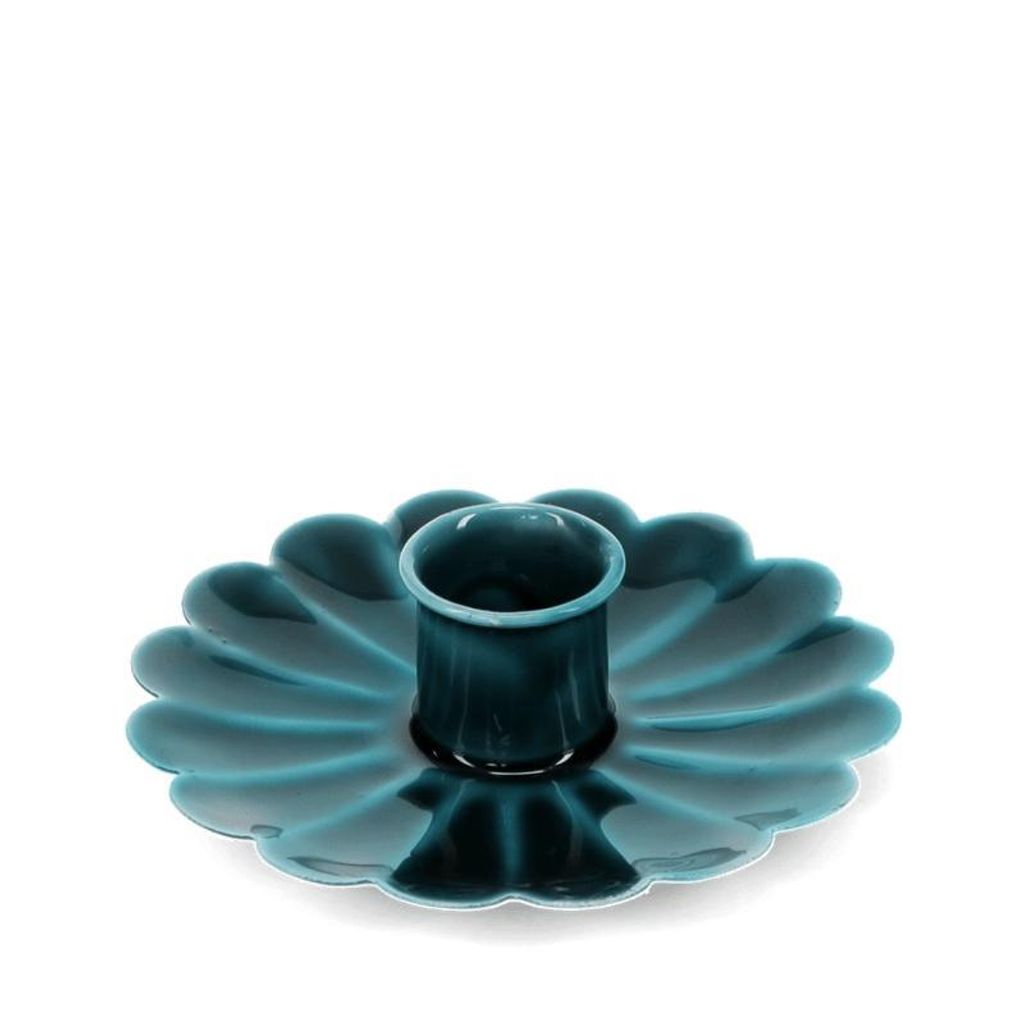 Kerzenständer Blume blau flach Emaille Metall Kerzenhalter Ø 9,5x2,5cm