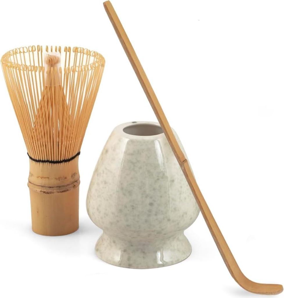 3-teiliges Matcha-Tee-Set aus grauem Porzellan