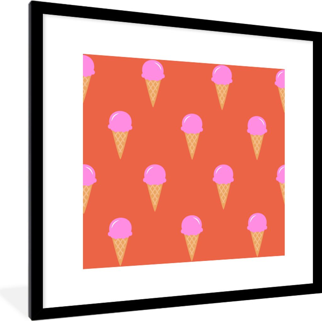 MuchoWow MuchoWow Gerahmtes Poster Eiscreme - Muster - Sommer 40x40 cm - Poster mit zchwarzem Bilderrahmen - Poster - Plakat im Rahmen