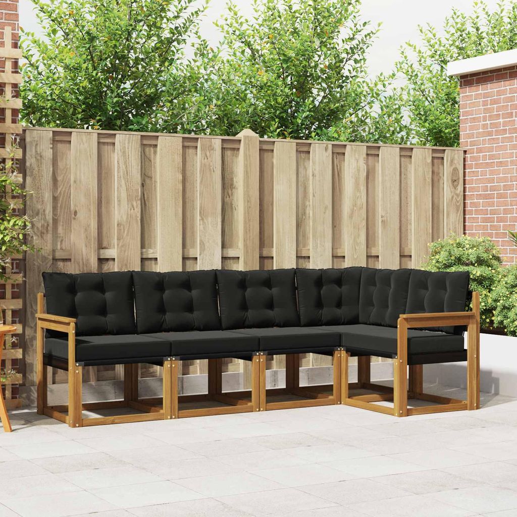 "Neues Produkt" Outdoor-Sofagarnitur ANTI-UV - CLORIS - mit Kissen - 5 pcs - Natürlich und Schwarz - Modern Gartensofas V413