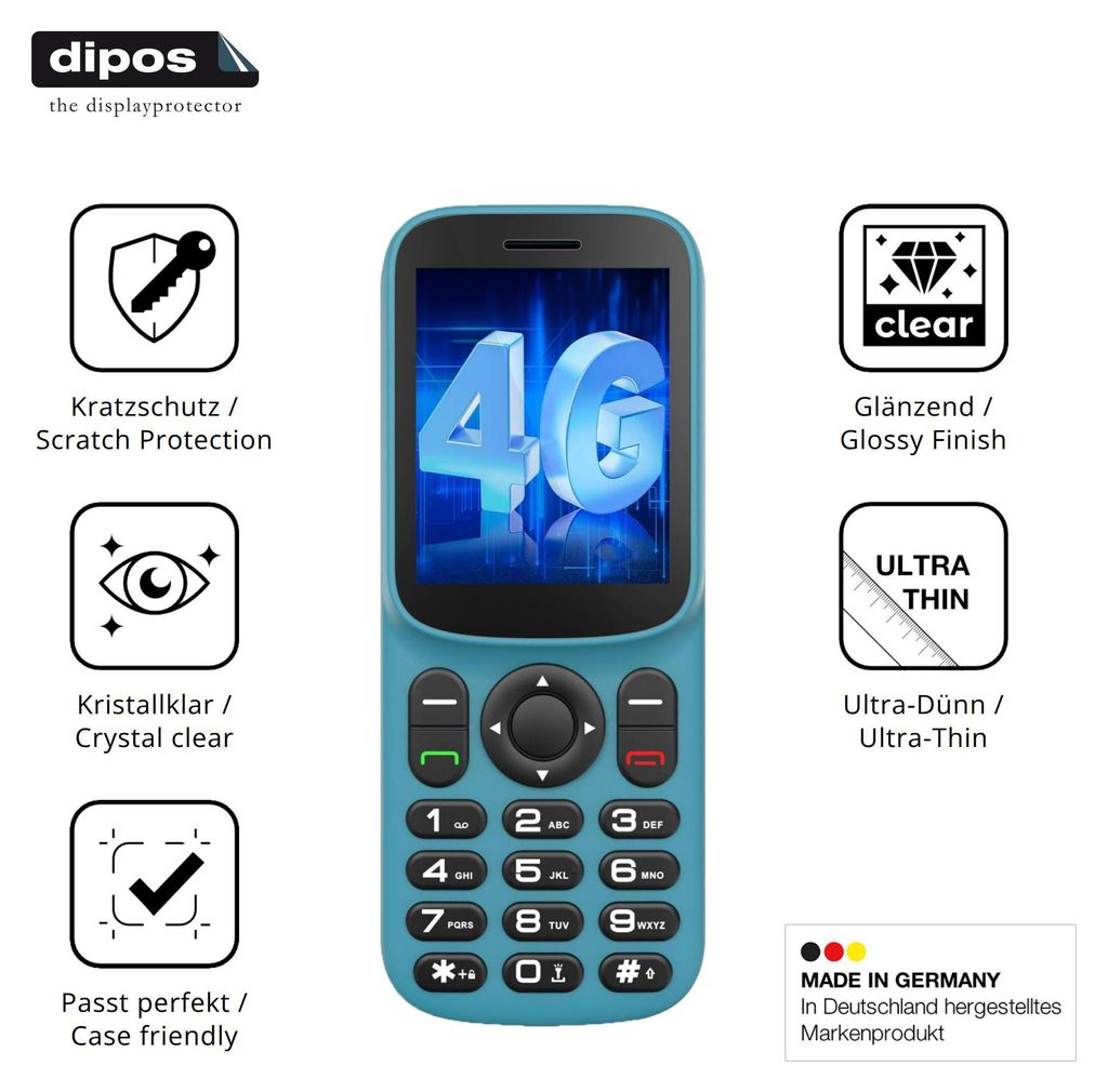 4x Schutzfolie für Ufferson T185 klar Displayschutzfolie Folie Display Schutz dipos