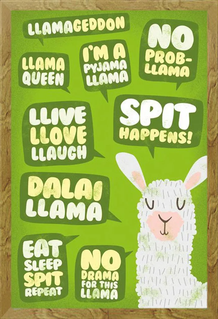 Animali - Poster - Llama - Citazioni + cornice rimovibile, Shinsuke® Maxi MDF oak, vetro acrilico