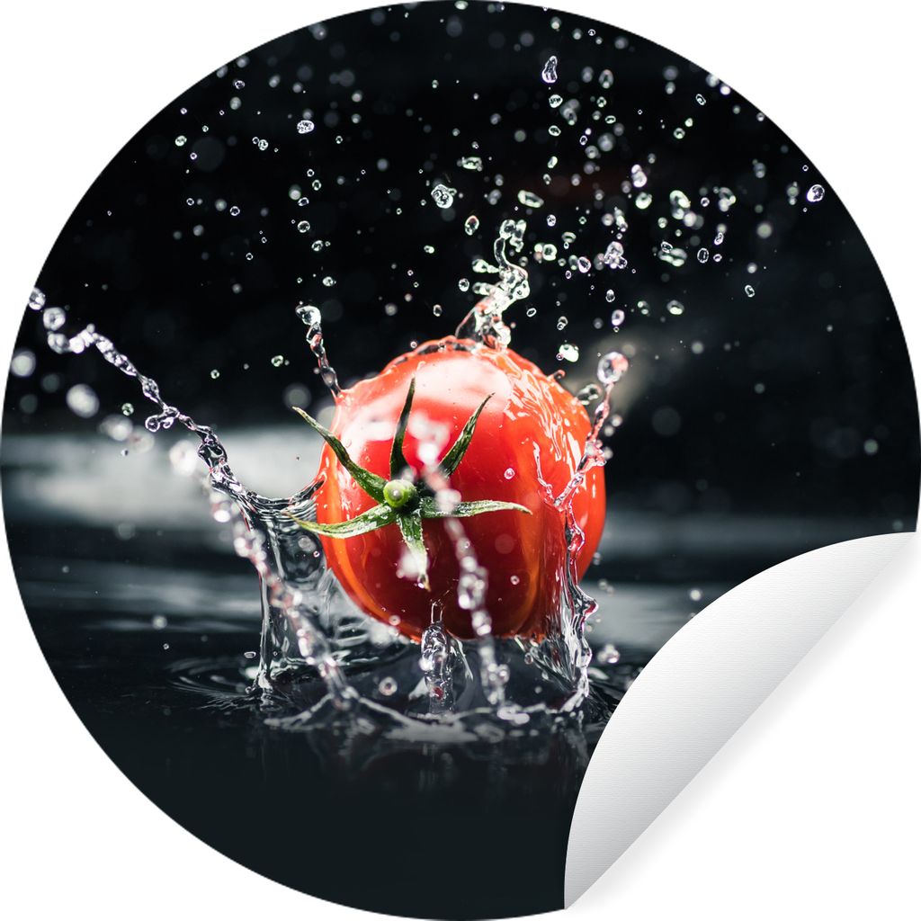 MuchoWow Runde Wandtattoo - Wandsticker Tapete Aufkleber Tomate - Gemüse - Stilleben - Wasser - Rot Ø 100 cm Selbstklebend und Repositionierbar...