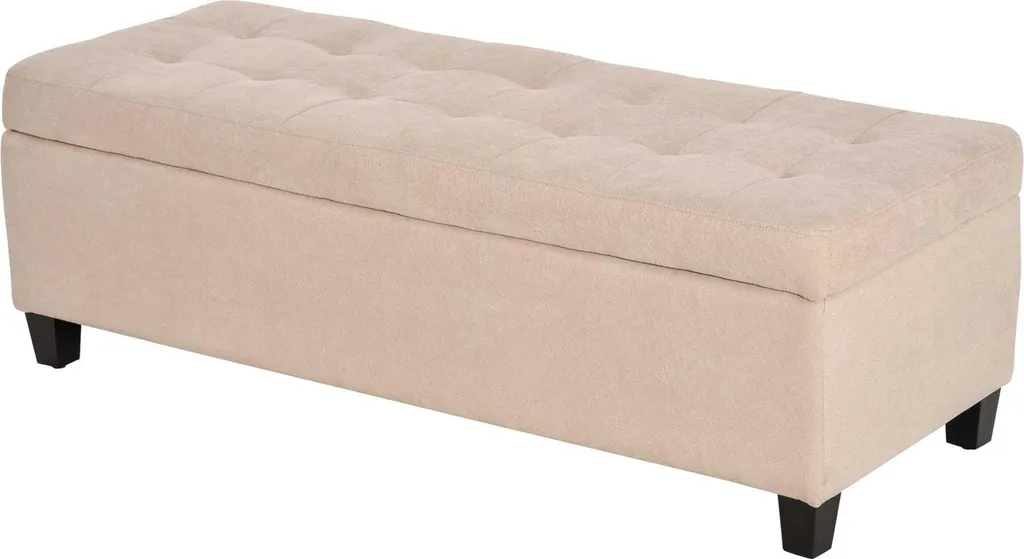 Banc rembourré beige avec rangement et couvercle aspect lin - 110cm