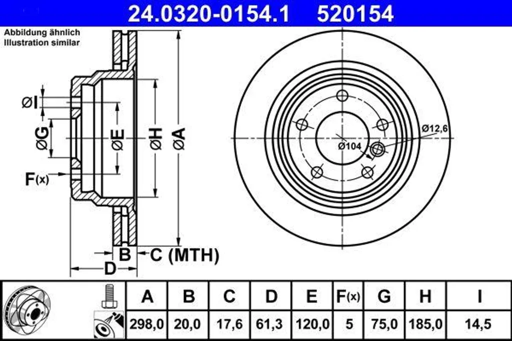 Disque de frein arrière plein ATE compatible BMW Série 5 E39 Berline