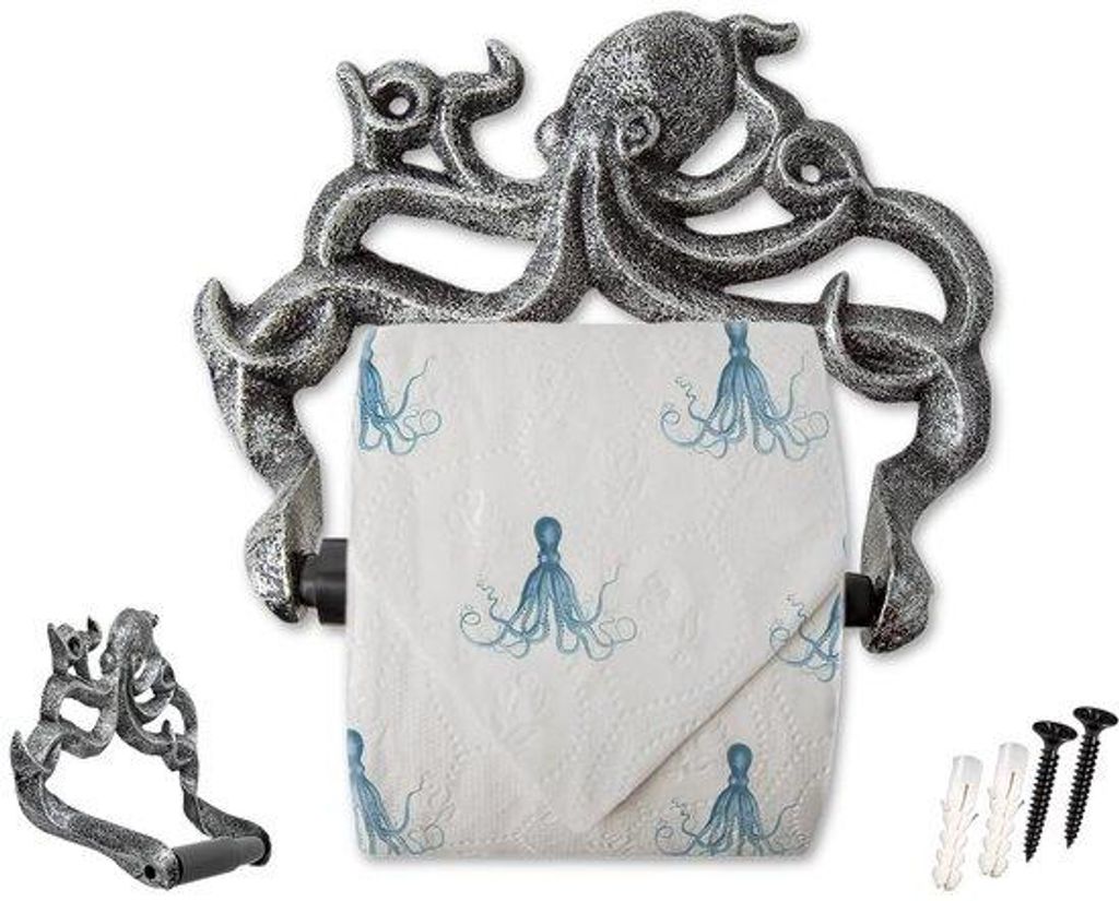 Gietijzerne Toiletrolhalter mit Kraken-Design - Einfache Montage mit beiliegenden Schrauben und Steckern - Maritimes Badkameraccessoire
