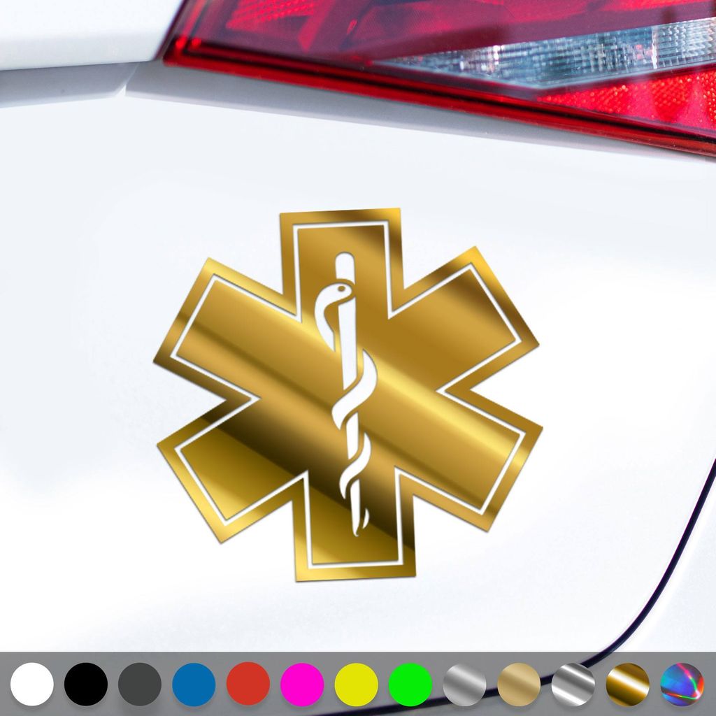PantherPixel Stern des Lebens Aufkleber Star Of Life Rettungsdienst Sticker Auto Geschenkidee Farbe Chrom-Gold