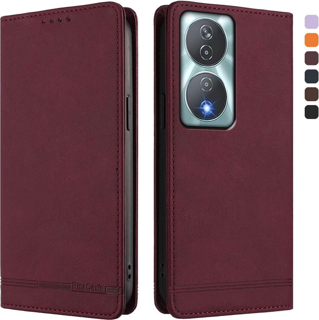 Hülle für Honor X7b 4G/Honor X7b 5G/Honor 90 Smart , Retro Kunstleder Ständer Klapphülle mit Kartenfächer und Magnetische Rot