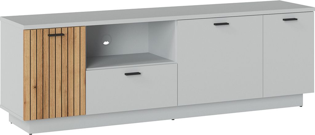 Lowboard 180cm breit, grau mit Eiche, Rillenoptik, ASHBURTON-129