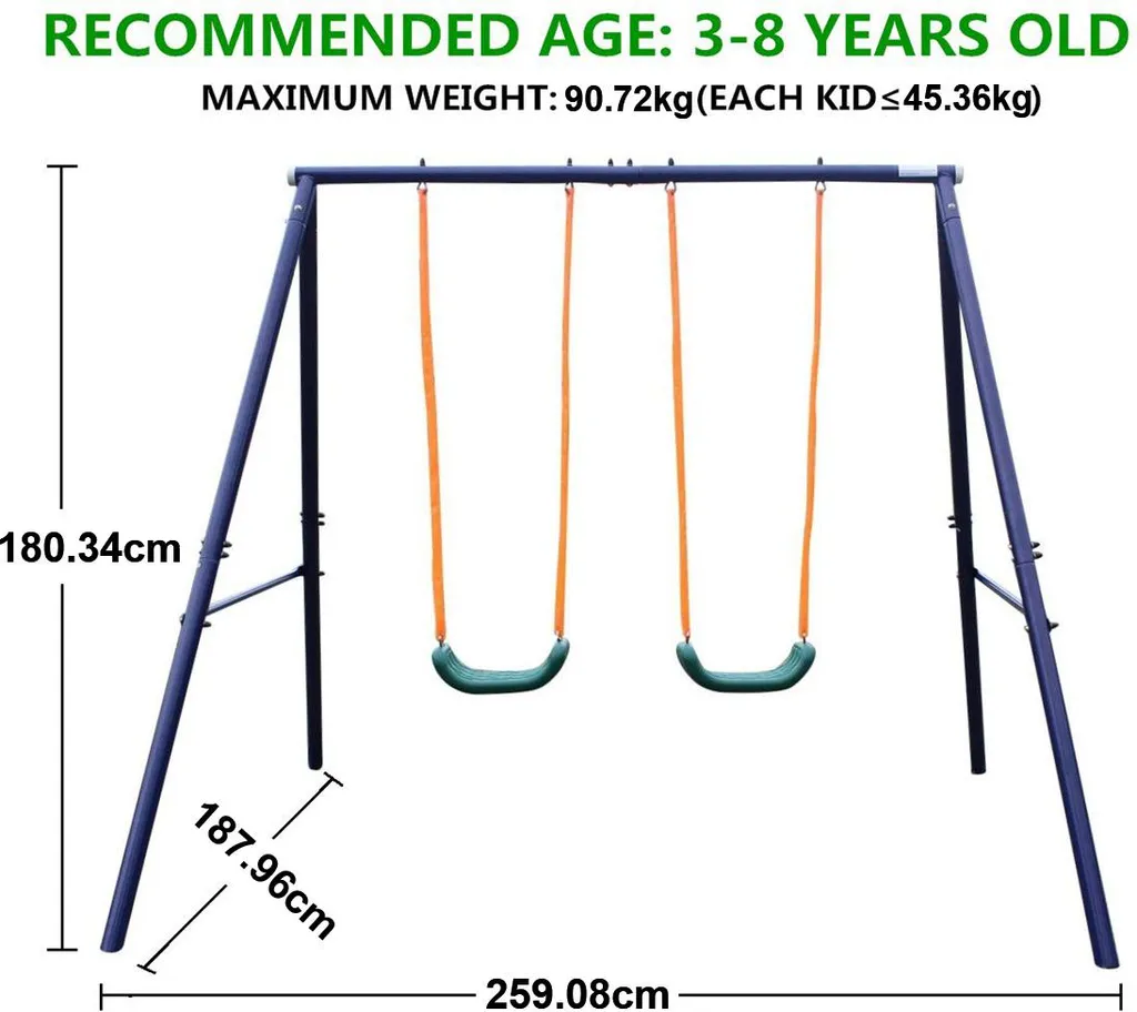Balançoire double 90kg - Structure renforcée pour extérieur et cour