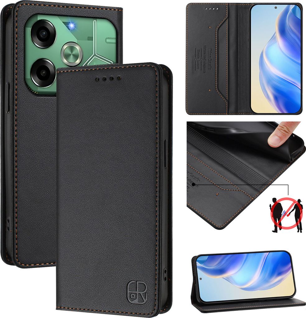 Lederhülle für Tecno Pova 6 4G Hülle Flip Brieftasche Kartenfächern Ständer Schutzhülle Schwarz