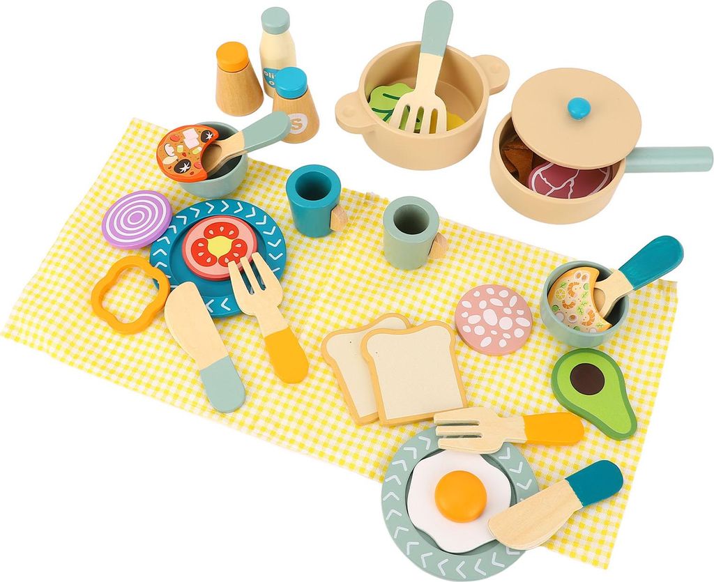 Spielset mit Holzutensilien, pädagogische, simulierte Szene, realistisches Rollenspiel, Holzküchenspielzeug für Kinder