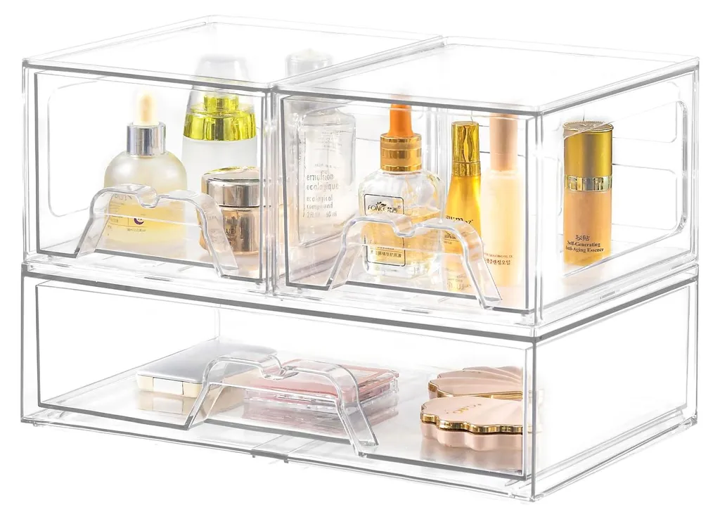 Rangement maquillage acrylique transparent à tiroirs empilables (3 pcs)
