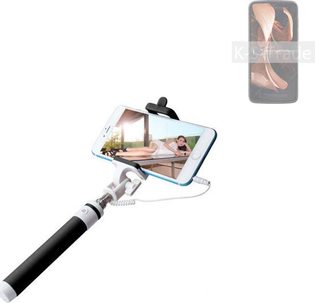 K-S-Trade Selfie Stick kompatibel mit Motorola Razr 2022 Selfiestick kabelgebunden Monopod mit Kabel Stab Stange Selfportrait Handheldstick schwarz