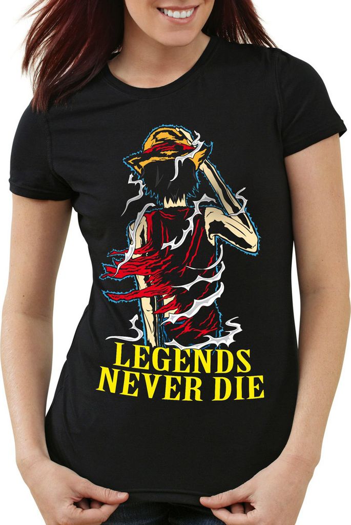 Legends Never Die - Luffy T-Shirt Damen, Farbe:Schwarz, Größe:M