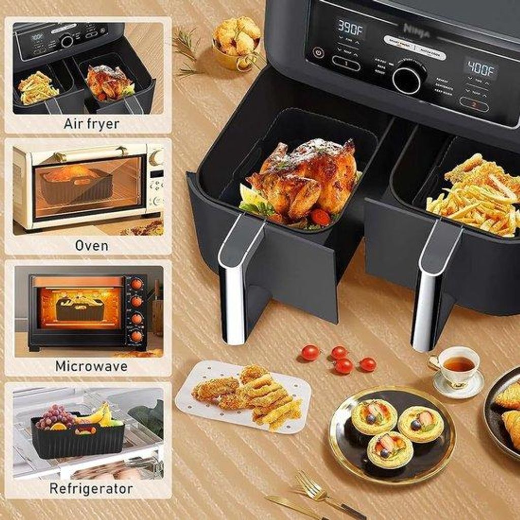 Luftfrittierzubehör-Set, 7-teilig, für Dual-Airfrittierer, geeignet für 8Qt-10Qt, enthält 2 Luftfrittierracks, 2 Silikon-Luftfrittier-Linien, 2...