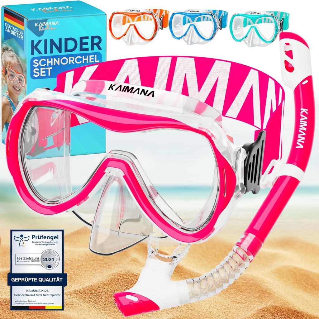 KAIMANA SeaExplorer Schnorchelset Kinder + Tragetasche, Taucherbrille mit Schnorchel, Taucherbrille Kinder,Taucherbrille mit Stoffband