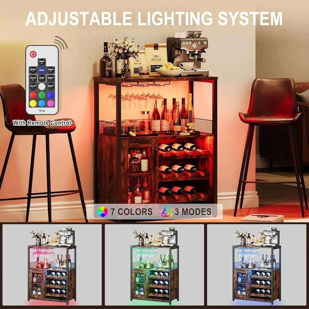 Optimisez votre rangement vin avec ce buffet industriel LED compact
