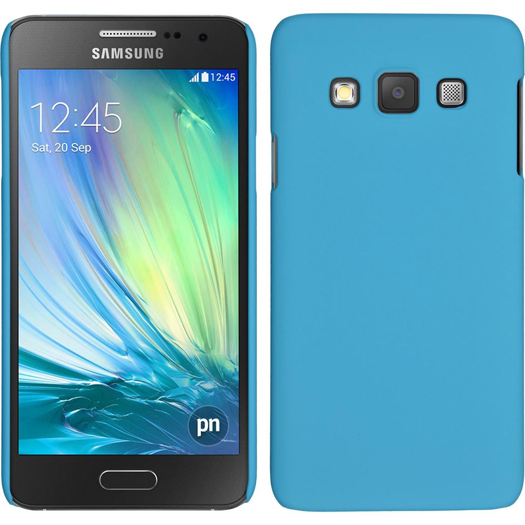 PhoneNatic Case kompatibel mit Samsung Galaxy A3 (A300) - Hülle hellblau gummiert Hard-case + 2 Schutzfolien