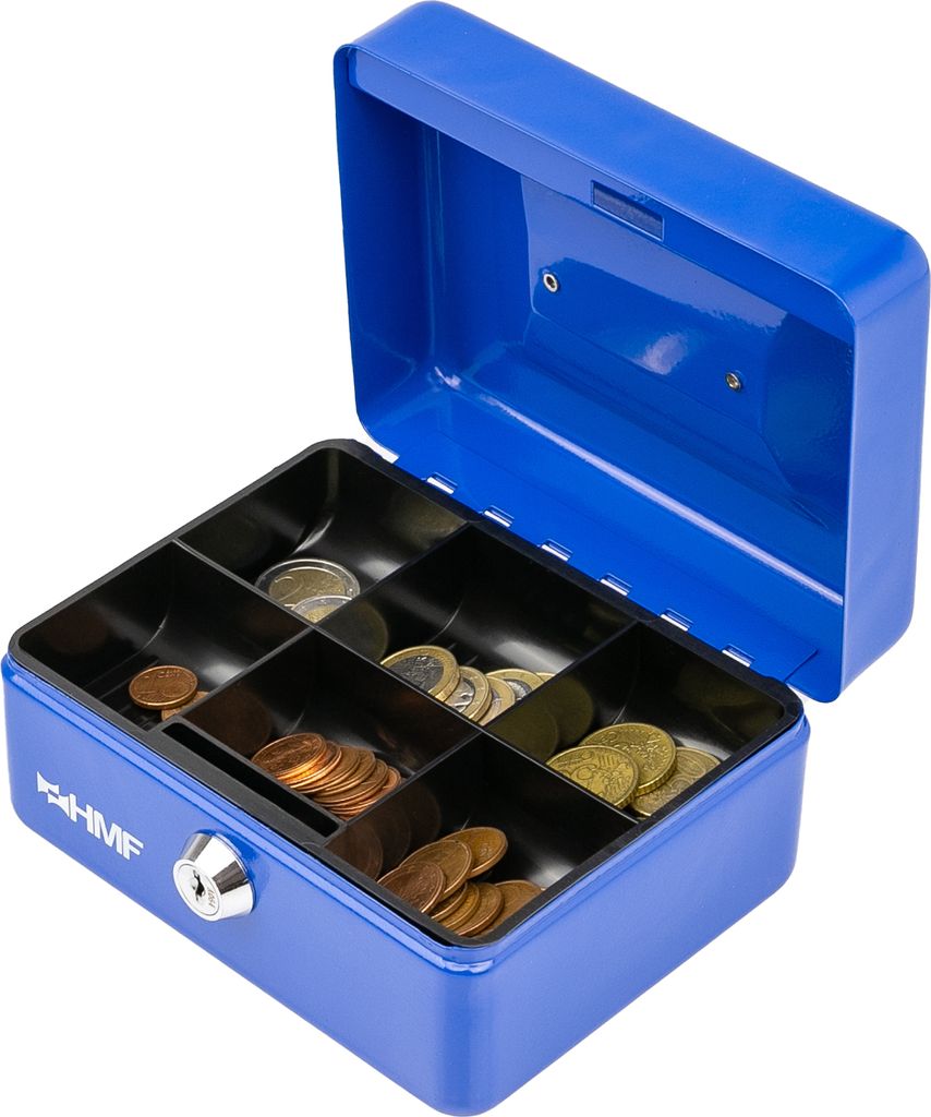 Geldkassette abschließbar, Münzeinsatz mit 6 Münzfächer, HMF 10215-05, Blau