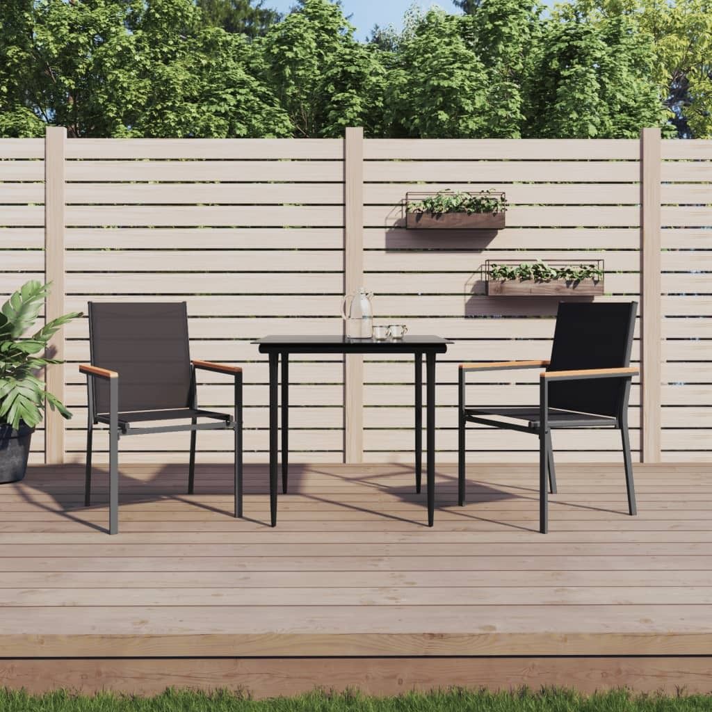The Living Store 3-tlg. Garten-Essgruppe Schwarz Textilene und Stahl