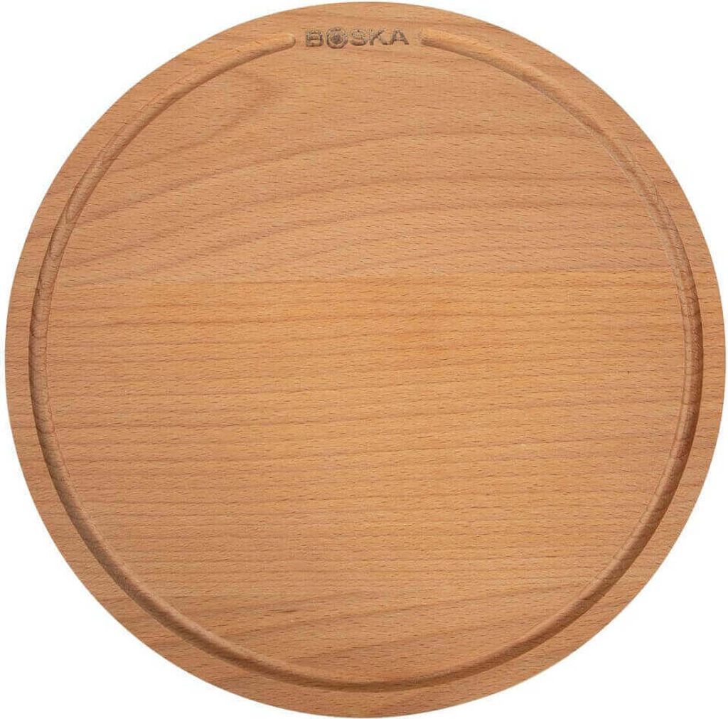 Boska Pizzabrett Amigo M / Servierbrett 29cm / Buchenholz / Mit Saftrinne / Auf fürs Frühstück, Lunch und Abendbrot / Rund