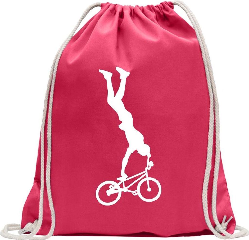 Kiwistar - Turnbeutel - pink - BMX Freestyle Fahrer Figur - Fun Rucksack Sport Beutel Gymsack Baumwolle mit Ziehgurt