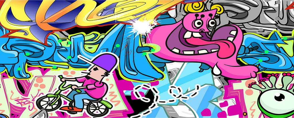 Tulup Leinwandbild - 125x50 cm - Wandkunst - Drucke auf Leinwand - Leinwanddruck - Teenager - Mehrfarbig - Graffiti