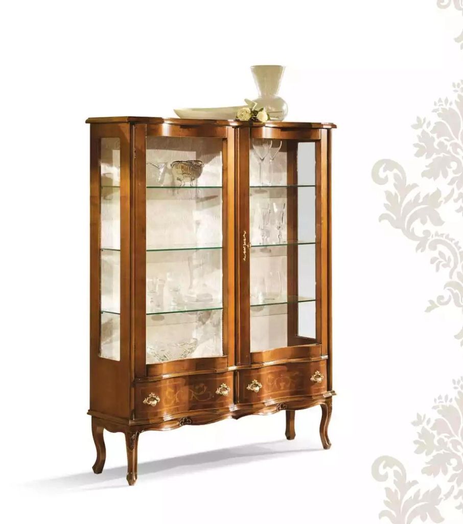 Hochwertige braune Holzvitrine mit Glasböden Klassische Möbel Vitrinen